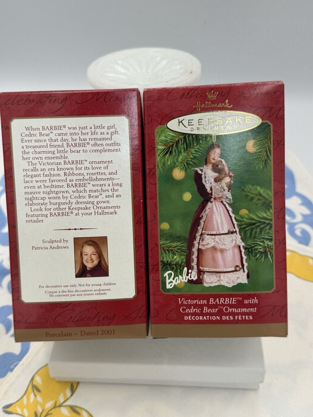 2001 HALLMARK KEEPSAKE VICTORIAN BARBIE WITH CEDRIC BEAR ORNAMENT